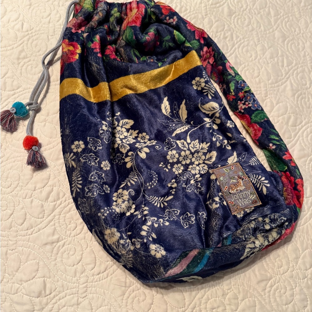Johnny Was Floral Velvet Bag - Blue and Gold